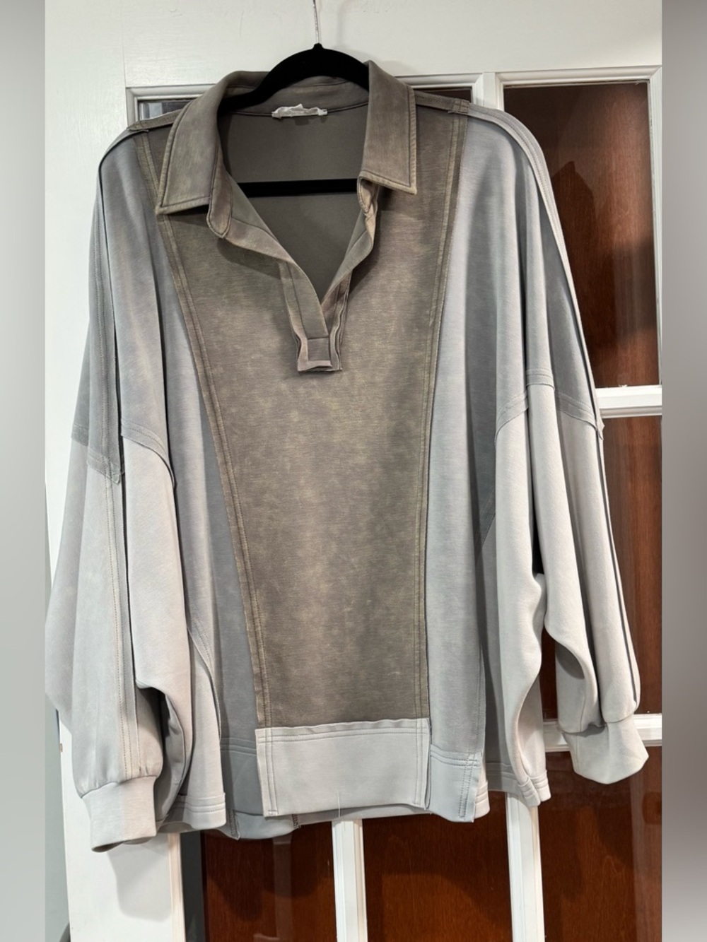 EUC Oversized Sew & SeenVintage-Inspired Pullover Shirt in Washed Gray and Taupe